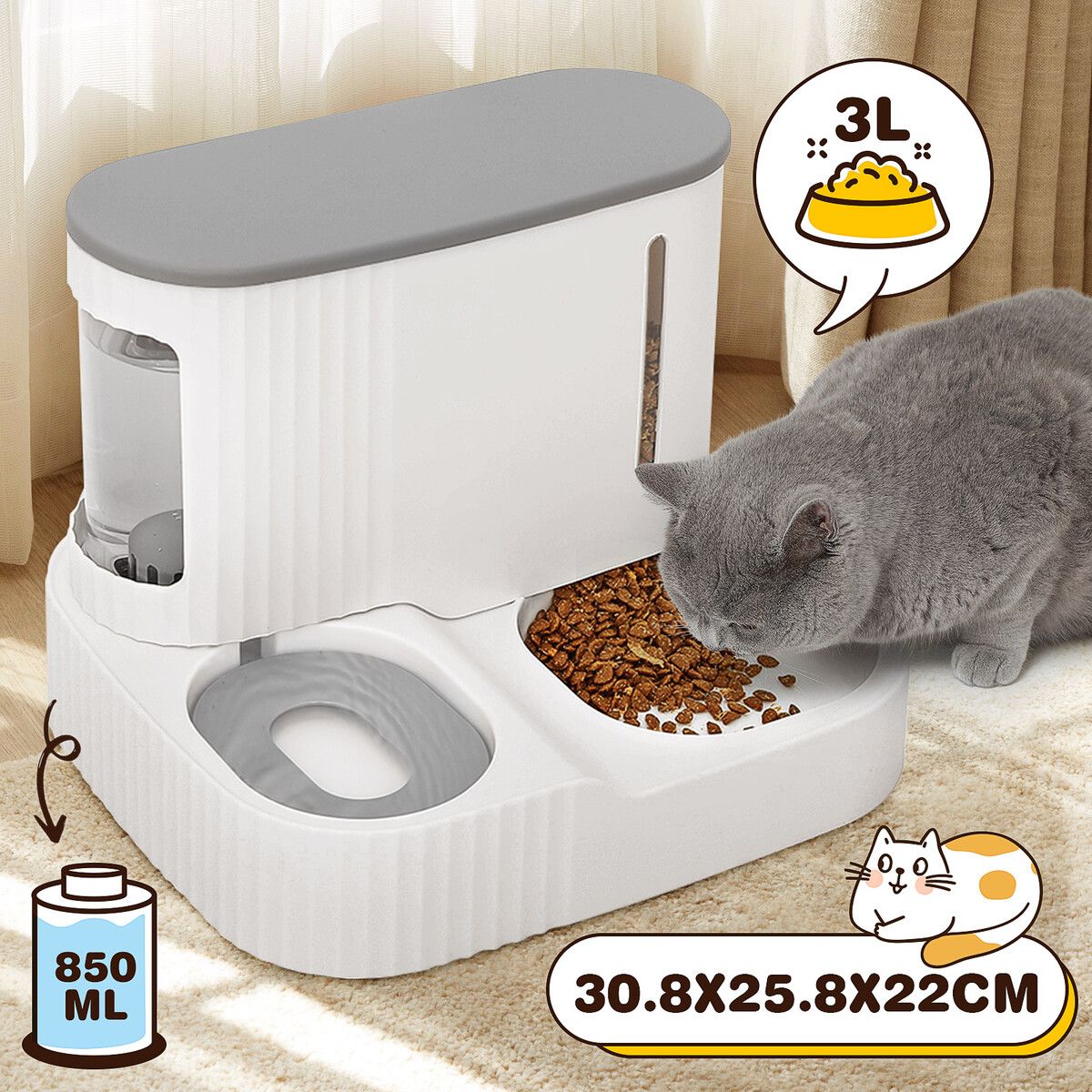 2 IN 1 Pet Automatic Feeder Cats Food Bowl Dog Water Dispenser Gravity Fed for Small Large Pets