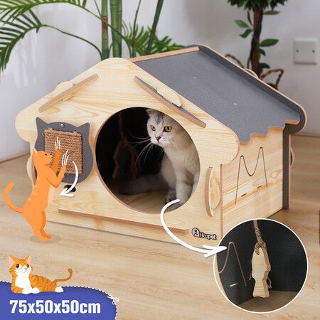 Large Cat House Indoor Condo Durable Kitty Scratching Furniture MDF for Cats Rabbit