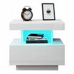 White Nightstand Bedside Table LED Bedroom Drawer Cabinet Storage Modern High Floss Front