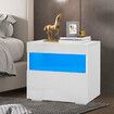 Beside Table LED Lighted Bedroom Nightstand Storage Cabinet High Gloss Front White