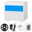 Beside Table LED Lighted Bedroom Nightstand Storage Cabinet High Gloss Front White