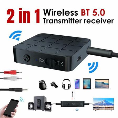 2 In 1 Bluetooth 5.0 Audio Transmitter Receiver 3.5mm Wireless Adapter Stereo Audio Dongle For TV Car /Home Speakers