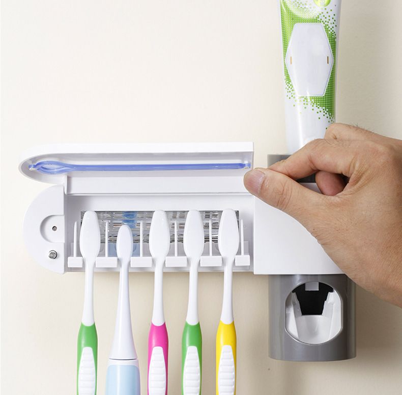 USB Toothbrush Holder Cleaner And Automatic Toothpaste Dispenser And  UV Light Sterilizer