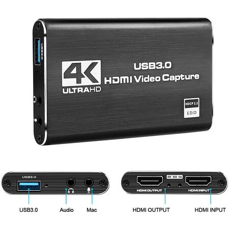 4K Audio Video Capture Card, USB 3.0 HDMI Capture Adapter Card for Game Recording Live Streaming Broadcasting Video Conference