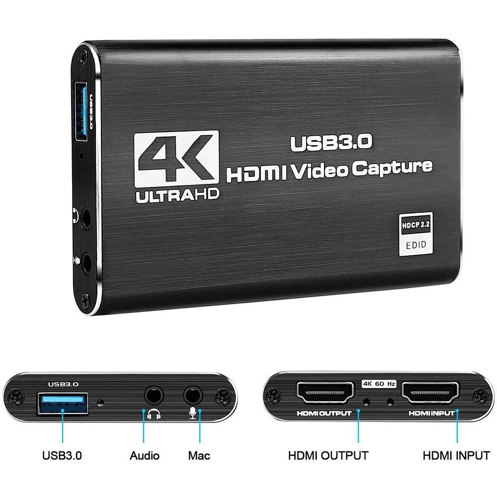 4K Audio Video Capture Card, USB 3.0 HDMI Capture Adapter Card for Game Recording Live Streaming Broadcasting Video Conference