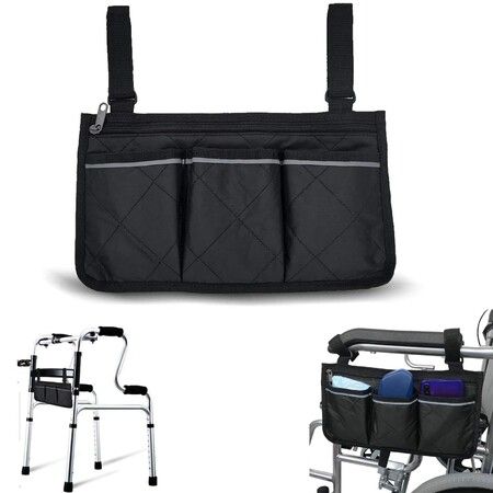 Wheelchair Accessories, Waterproof Wheelchair Bags to Hang on Side with Bright Line Black Storage Organizers for Home/Outdoor/Baby Cart