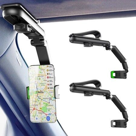 Universal Car Rearview Mirror Phone Holder Sun Clip Visor Multifunctional 360 Rotation Phone Holder(1 pack)