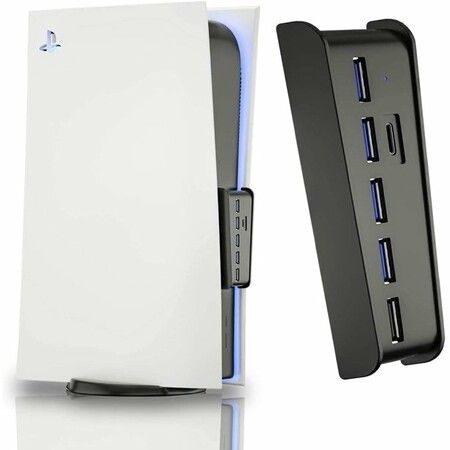 PS5 USB Hub 4 Ports, High-Speed Data Transfer, Fast Charging Ports for DualSense Controller, Splitter Expander for Playstation 5