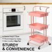 Trolley Cart Storage Utility Rack Shelf Organiser Swivel Kitchen 3 Tier PINK