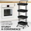 Trolley Cart Storage Utility Rack Shelf Organiser Swivel Kitchen 4 Tier BLACK