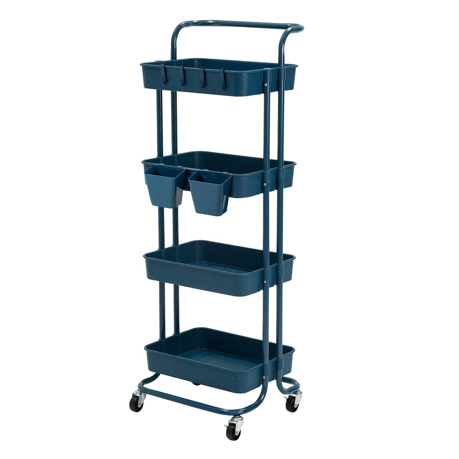 Trolley Cart Storage Utility Rack Shelf Organiser Swivel Kitchen 4 Tier BLUE