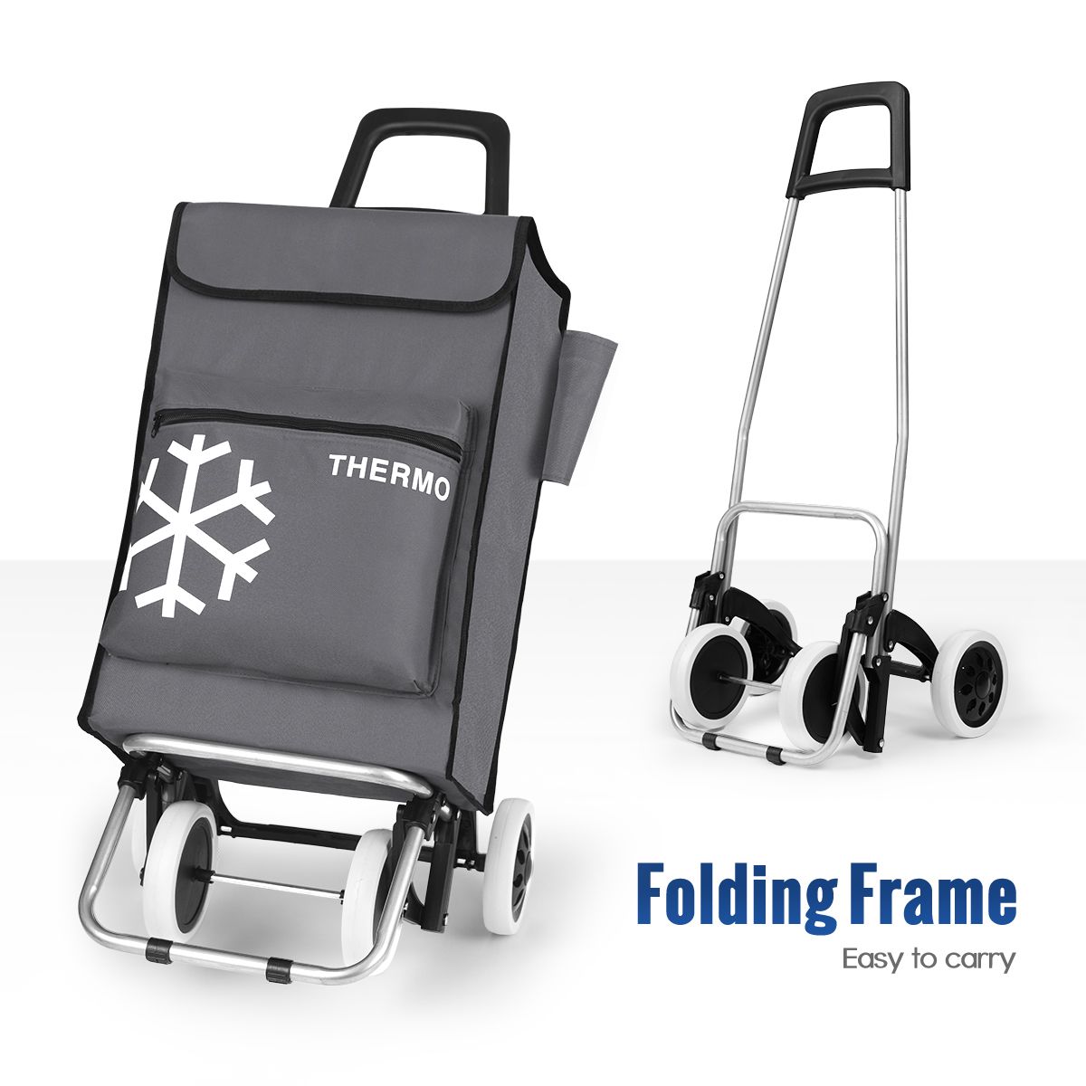 Shopping Trolley Cart Portable Grocery Bag Foldable Market Luggage Basket 4 Stair Climbing Wheels Aluminium Gray