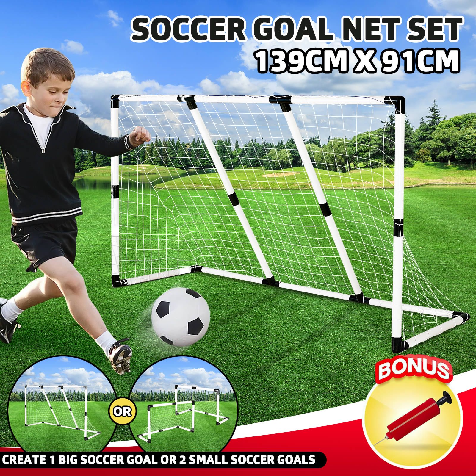 Kids Football Goal 2 in 1 Ice Hockey Goals Soccer Goal Set with Balls and Pump Football Goal Target Practice Game Toy for Kids Indoor Outdoor Fun 