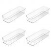 4 Pack Stackable Pantry Organizer Bins,for Kitchen, Freezer, Countertops, Cabinets - Plastic Food Storage Container with Handles for Home and Office 29.4*9.5*6.2CM