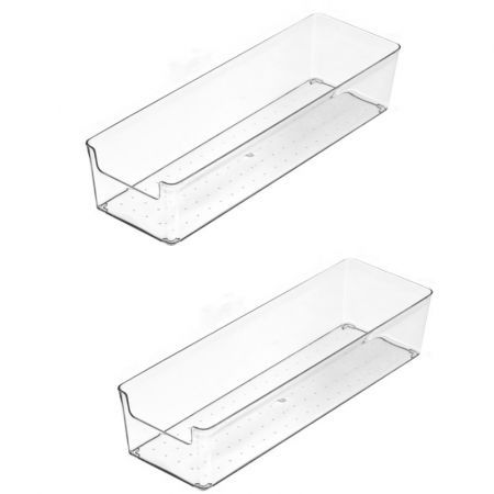 2 Pack Stackable Pantry Organizer Bins,for Kitchen, Freezer, Countertops, Cabinets - Plastic Food Storage Container with Handles for Home and Office 29.4*9.5*6.2CM