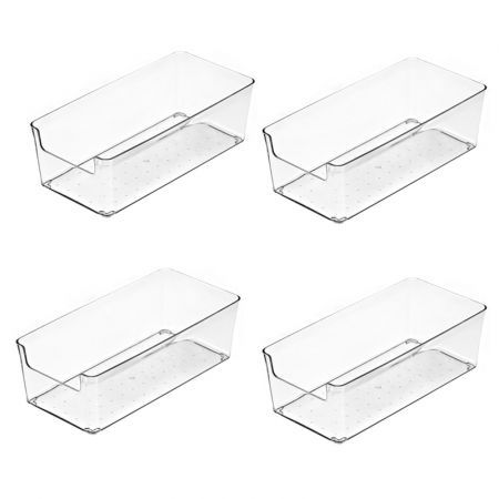 4 Pack Stackable Pantry Organizer Bins,for Kitchen, Freezer, Countertops, Cabinets - Plastic Food Storage Container with Handles for Home and Office 19.6*9.5*6.2CM