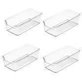 4 Pack Stackable Pantry Organizer Bins,for Kitchen, Freezer, Countertops, Cabinets - Plastic Food Storage Container with Handles for Home and Office 19.6*9.5*6.2CM