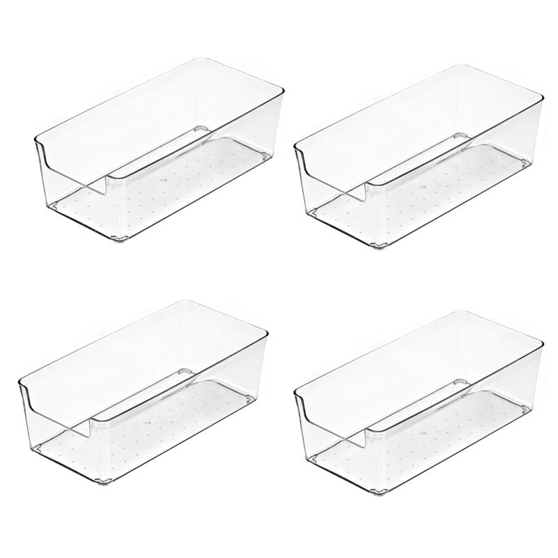 4 Pack Stackable Pantry Organizer Bins,for Kitchen, Freezer, Countertops, Cabinets - Plastic Food Storage Container with Handles for Home and Office 19.6*9.5*6.2CM