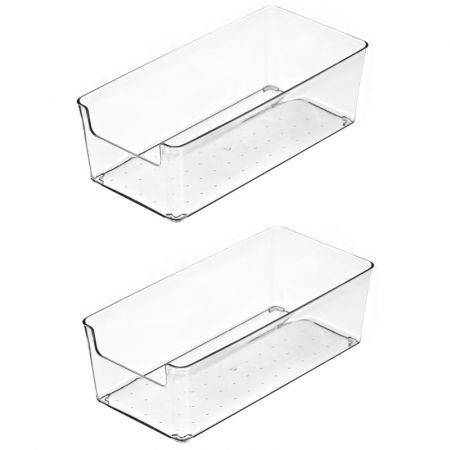 2 Pack Stackable Pantry Organizer Bins,for Kitchen, Freezer, Countertops, Cabinets - Plastic Food Storage Container with Handles for Home and Office 19.6*9.5*6.2CM