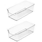 2 Pack Stackable Pantry Organizer Bins,for Kitchen, Freezer, Countertops, Cabinets - Plastic Food Storage Container with Handles for Home and Office 19.6*9.5*6.2CM