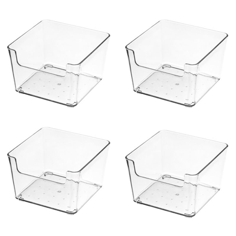 4 Pack Stackable Pantry Organizer Bins,for Kitchen, Freezer, Countertops, Cabinets - Plastic Food Storage Container with Handles for Home and Office 9.6*9.6*6.2CM