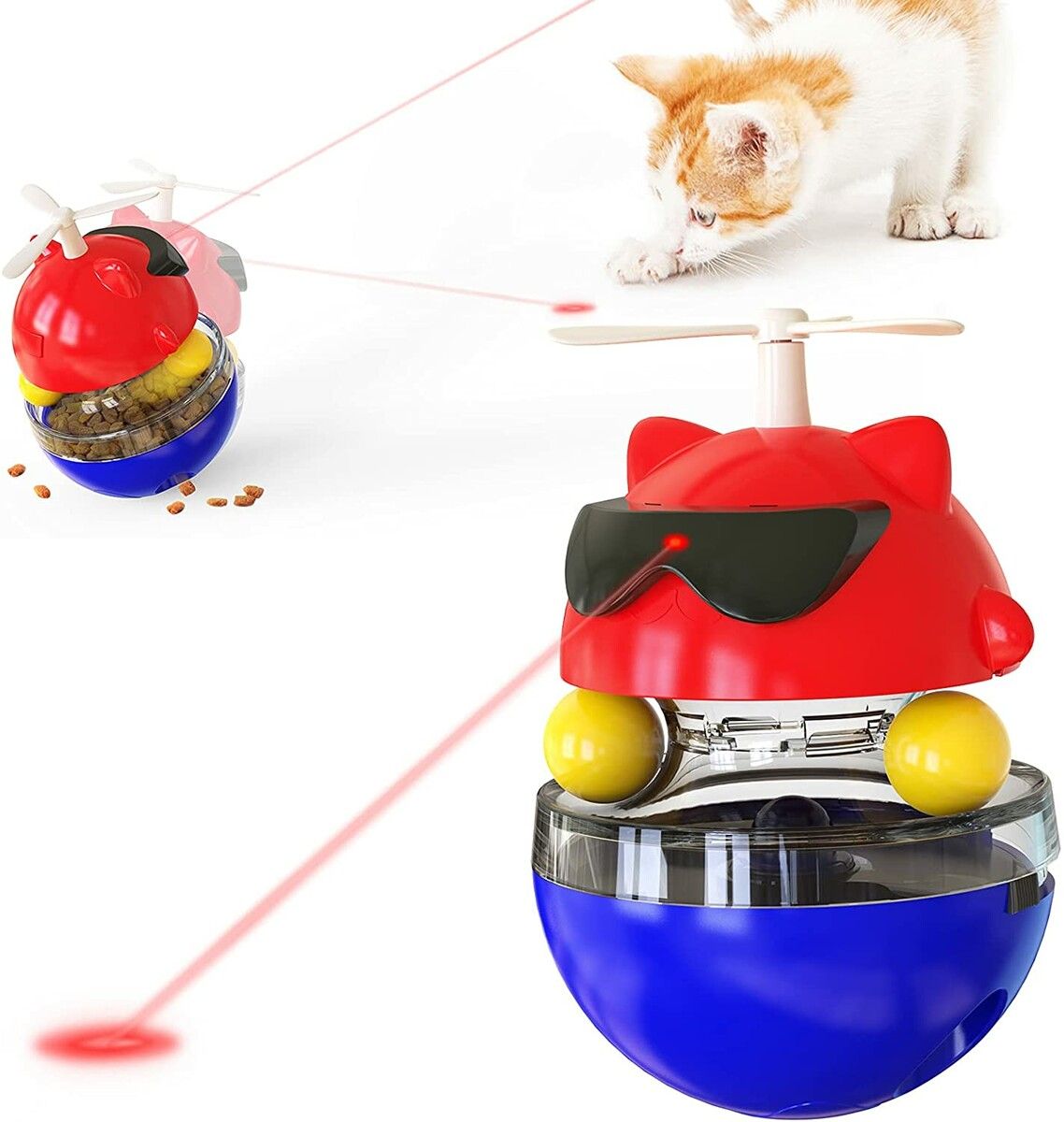 Interactive Cat Toys for Indoor,Cat Laser Toy,Food Dispensing Interactive Cat Toy Tumbler Slow Feeder with IQ and Mental Stimulation for Cat, Cat Toy USB Recharge (Blue)