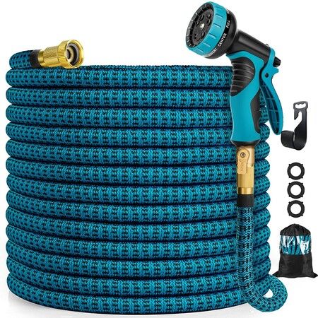 Garden Hose 100ft, Expandable Water Hose 100 feet with 10 Function Spray Nozzle, Extra Strength 3750D, Durable 4-Layers Latex Flexible Expandable Hose with 3/4" Solid Brass Fittings, Leakproof