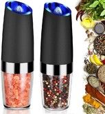 Gravity Electric Grinder set of 2,Automatic Pepper and Salt Mill Grinder with Blue LED LIGHT,Electric Pepper Mill with Adjustable Coarseness,Refillable,salt and pepper shaker,pepper grinder