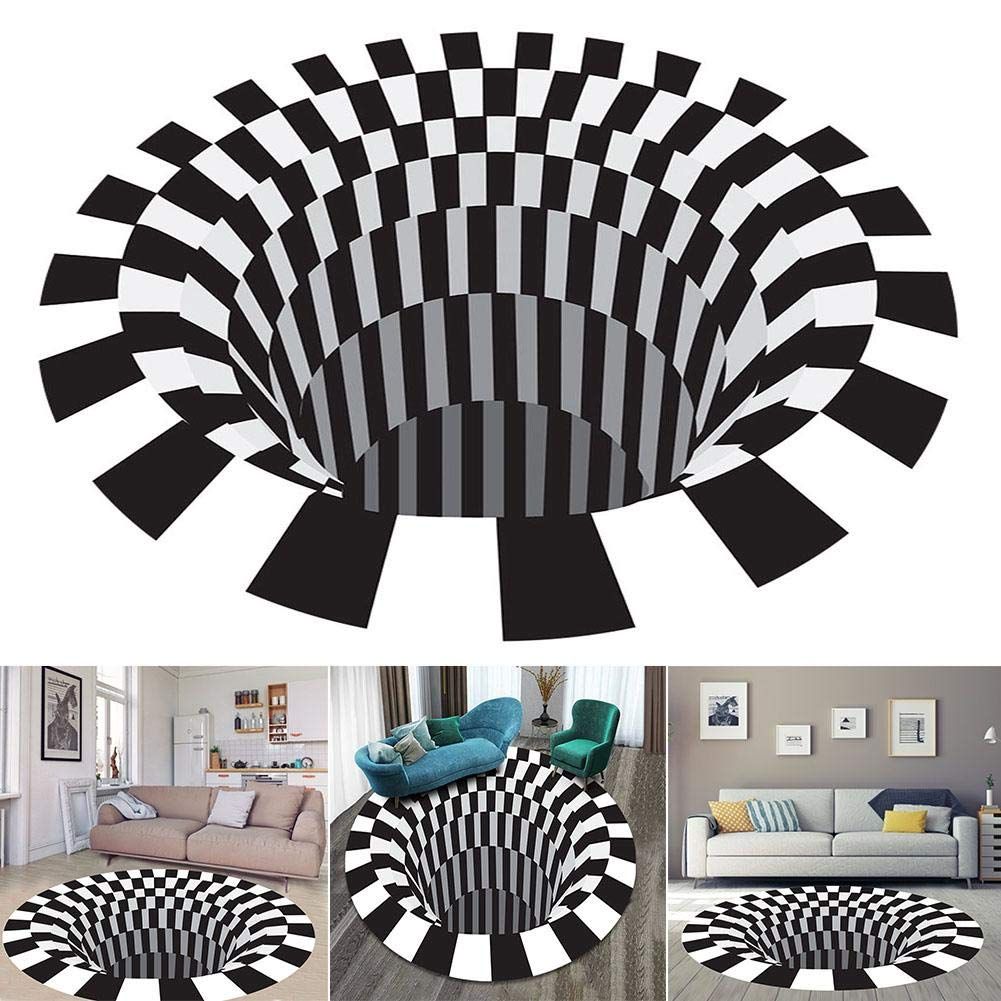 3D Optical Illusion Rug, Black And White Falling Bottomless Area Rugs