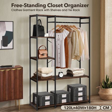 Freestanding Closet Organizer Clothes Garment Rack Shoe Storage Shelf Hanging Display Stand Black