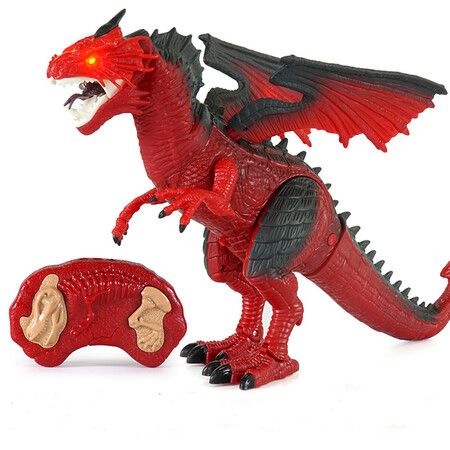 Electric Remote Dinosaur Spray Dragon Roar Walking Control Simulation Animal Model Kids Toys?Red)