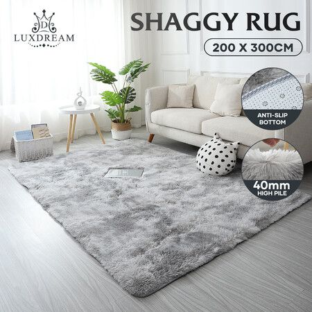 Fluffy Shaggy Area Rug Floor Mat Large Carpet Living Room Bedroom Light Grey