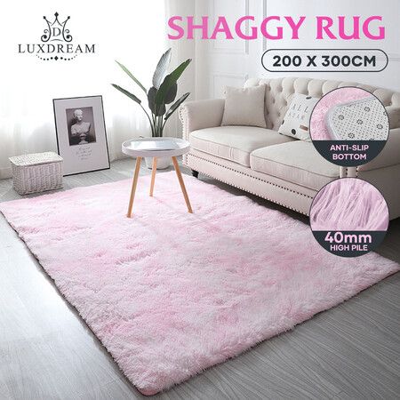 Large Fluffy Shaggy Rug Area Floor Mat Living Room Bedroom Carpet Light Pink 200x300CM