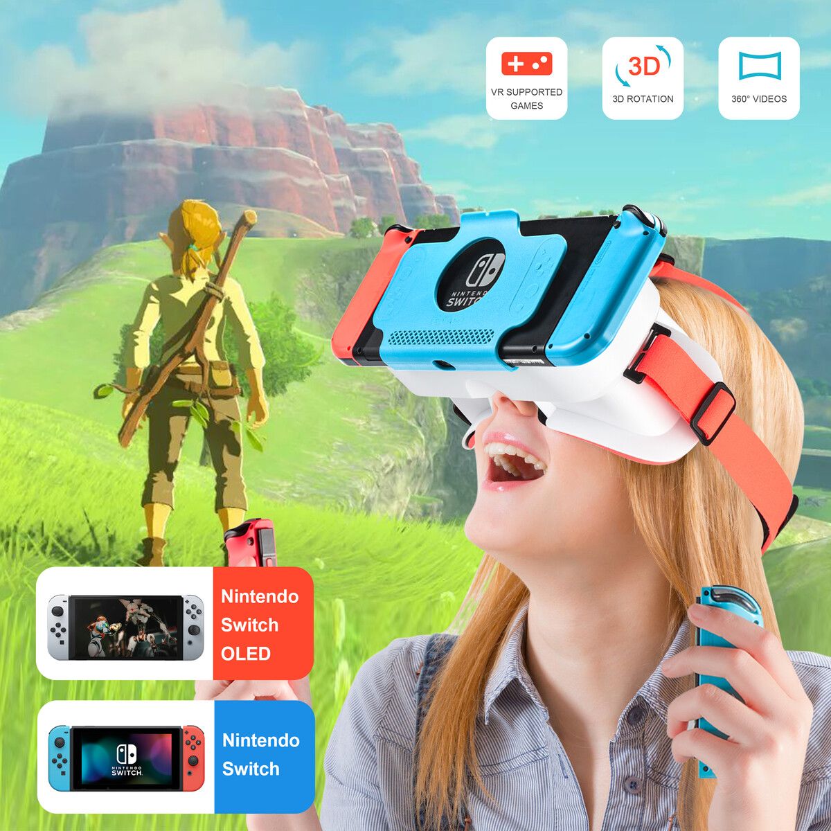 Adjustable VR Headset for Nintendo Switch OLED/Nintendo Switch Virtual Reality Movies for Switch Games Accessories