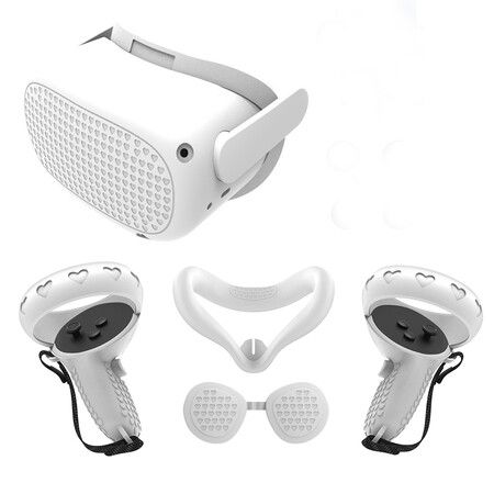 VR Protective Cover Set For Oculus Quest 2 VR Touch Controller Shell Case With Strap Handle Grip For Quest 2 Accessories Col White