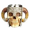 Viking Skull Mug, Valhalla Warrior Tankard Stainless Steel Double Handle 600ml Mug for Men Women