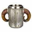 Viking Skull Mug, Valhalla Warrior Tankard Stainless Steel Double Handle 600ml Mug for Men Women