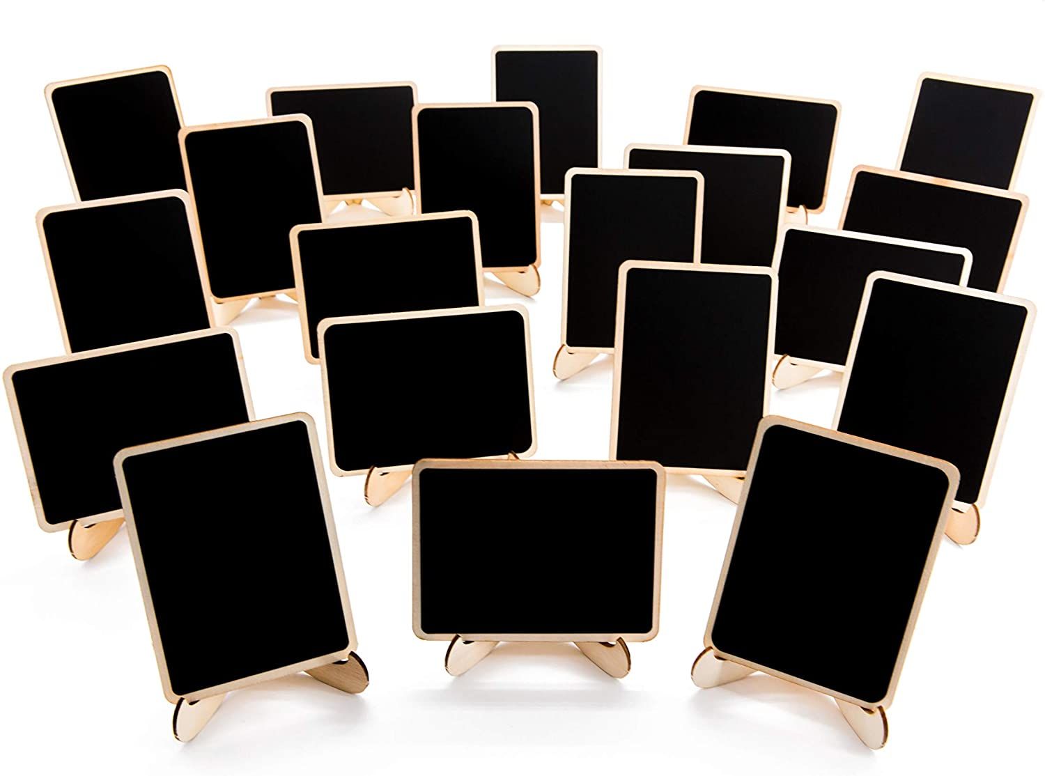 20 Pack Mini Chalkboards Signs with Easel Stand, Small Rectangle Chalkboards Blackboard, Wood Place Cards for Weddings, Birthday Parties, Message Board Signs and Event Decoration