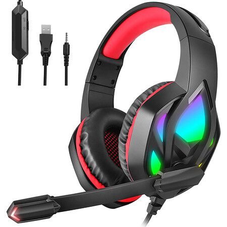 Gaming Headphones with Noise Canceling Mic, Stereo Bass Surround Sound, Compatible with PC, Laptop, PS4