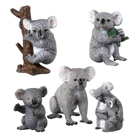 Realistic Wild Life Jungle Zoo Animals Figures Model Koala Party Favors Supplies Cake Toppers Gift Toys 6+ Childern (5 pcs)