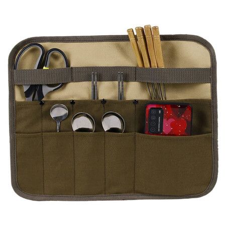 Camping Tableware Bag,Cooking Utensil Canvas Organizer for Backpacking BBQ Camping Hiking