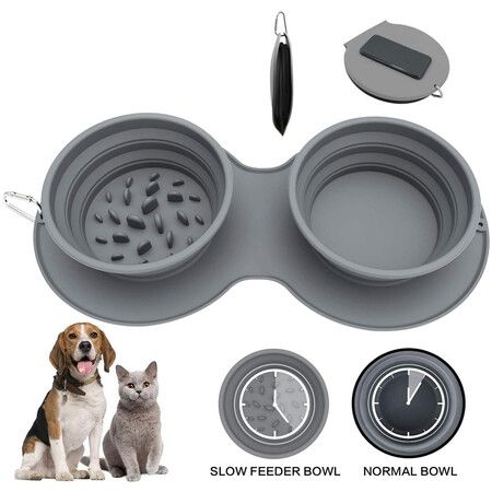 Folding Silicone Pet Bowl Non-slip Dog Double Use Bowl With Carabiner Dog Bowl Outdoor Portable Pet Food Bowl