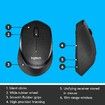 M330 Silent Plus Wireless Mouse, 2.4 GHz with USB Nano Receiver - Black