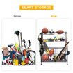 All-in-one Ball Storage Rack Sports Equipment Garage Organizer Basketball Holder Cart with Wheels Hooks Metal