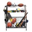 All-in-one Ball Storage Rack Sports Equipment Garage Organizer Basketball Holder Cart with Wheels Hooks Metal