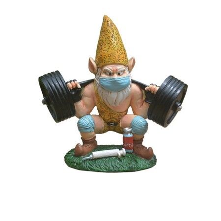 Garden Gnome Statue Weightlifting Vaccine Dwarf Ornament Resin Craft Office Desktop Decoration