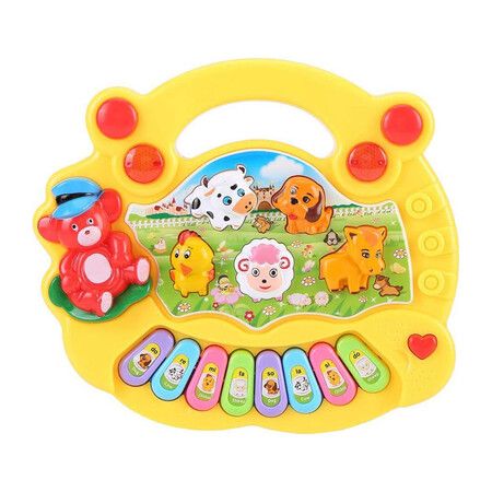 Musical Piano Toy Animal Farm Educational Learning Fun Instruments for Babies and Toddlers (Yellow)