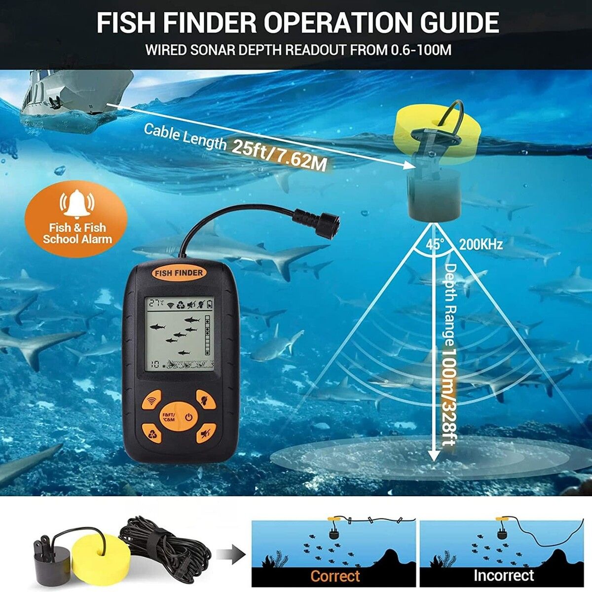 Portable Fish Finder,  Depth Finder for Outdoor Activity for Boat Fishing Sea Fishing