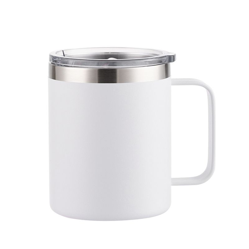 14oz Stainless Steel Insulated Coffee Mug with Handle, Double Wall Vacuum Travel Mug, Tumbler Cup with Sliding Lid, White