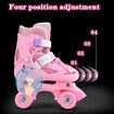 SizeM(30-33) Pink Double-Row Roller Skates Shoes,4 Sizes Adjustable Roller Skating,Suitable For Beginners